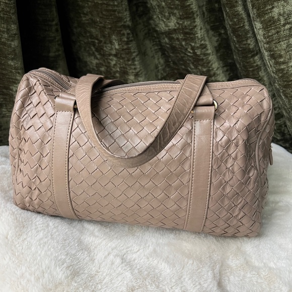 BV Style intrecciato woven leather bowler tan beige  Satchel Handbag Meyers VTG - Picture 3 of 16